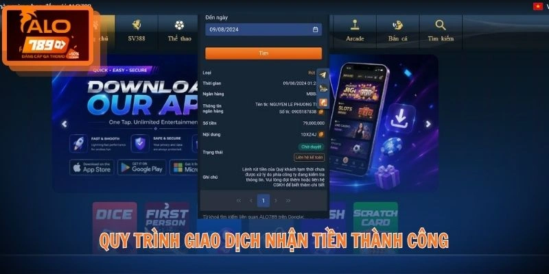 Quy trình giao dịch nhận tiền thành công