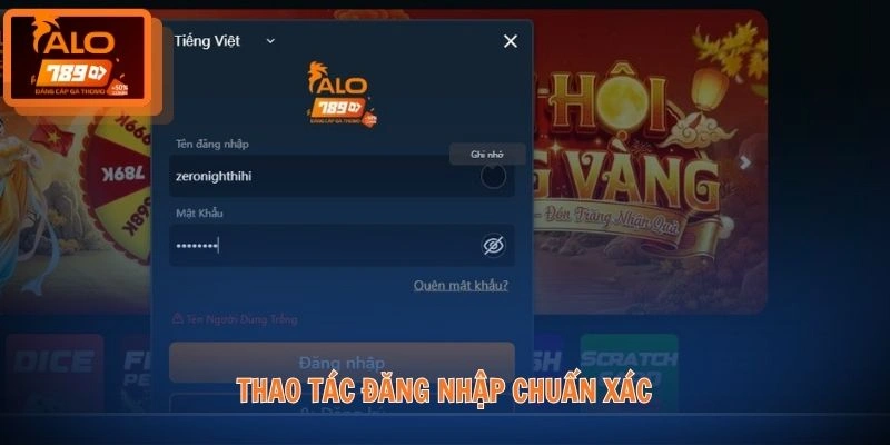 Thao tác đăng nhập chuẩn xác